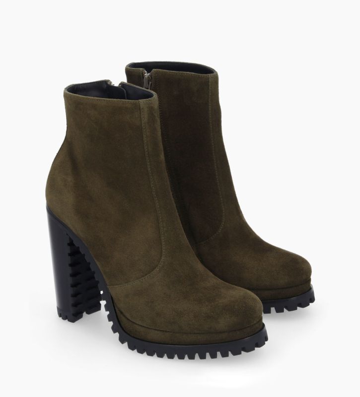 Heeled zipped boot - Lery 7 - Suede leather - Khaki